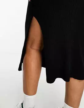 Черное трикотажное платье миди с v-образным вырезом в рубчик ASOS DESIGN Curve