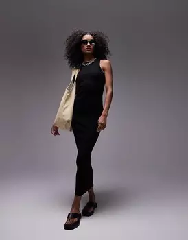 Черное трикотажное платье миди Topshop