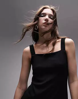 Черное трикотажное платье миди в рубчик Topshop