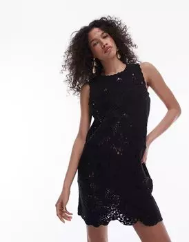 Черное трикотажное платье мини крючком Topshop
