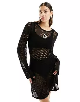 Черное трикотажное платье мини с асимметричным подолом и асимметричным краем ASOS DESIGN