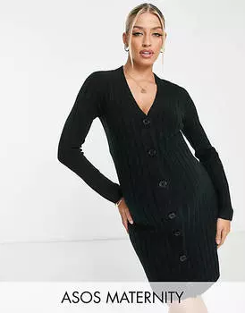 Черное трикотажное платье мини с пуговицами ASOS DESIGN Maternity