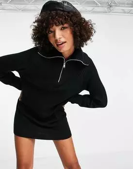 Черное трикотажное платье мини с воротником на молнии ASOS DESIGN