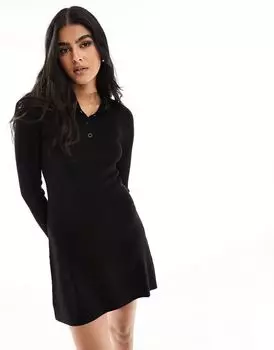 Черное трикотажное платье мини с воротником ASOS