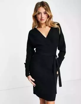 Черное трикотажное платье мини с запахом спереди Vero Moda