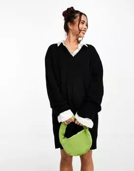 Черное трикотажное платье-свитер с v-образным вырезом ASOS DESIGN