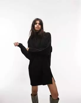 Черное трикотажное платье в рубчик Topshop