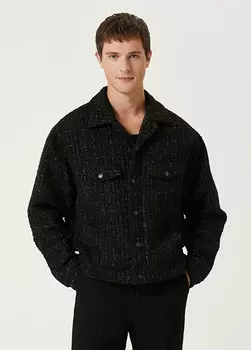 Черное твидовое фактурное пальто Msgm