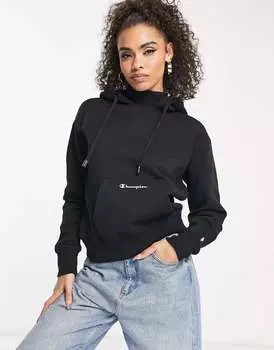 Черное укороченное худи с логотипом Champion