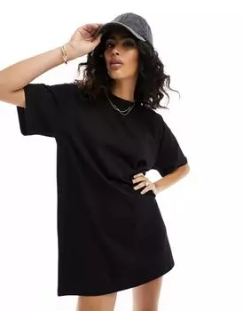 Черное укороченное платье-футболка свободного кроя ASOS