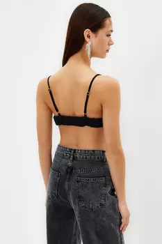 Черное укороченное тканое бюстье с блестящими камнями Trendyol, черный
