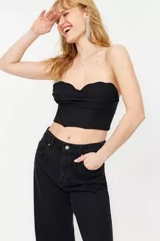 Черное укороченное тканое бюстье Trendyol, черный