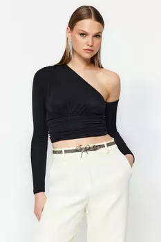 Черное укороченное трикотажное бюстье с блестящими блестками Trendyol, черный