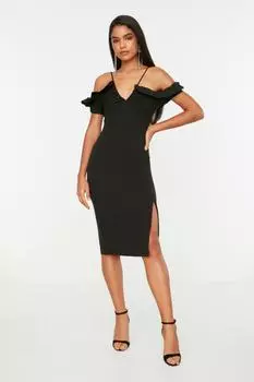 Черное вечернее платье с воротником Trendyol, черный