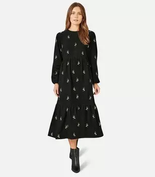 Черное вельветовое платье миди Yumi с цветочной вышивкой Yumi, черный