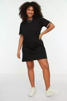Черное вязаное платье-футболка с круглым вырезом Trendyol, черный