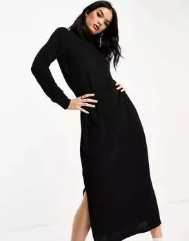 Черное вязаное платье макси с высоким воротником Vero Moda