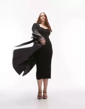 Черное вязаное платье миди в форме сердца Topshop Curve
