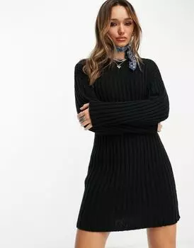 Черное вязаное платье-свитер в рубчик ASOS DESIGN