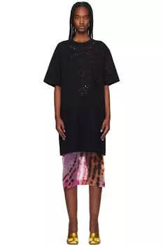 Черное вышитое мини-платье Dries Van Noten