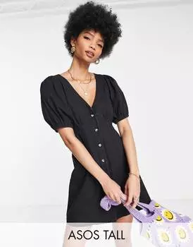 Черное выстиранное мини-платье мини из мягкого денима ASOS DESIGN Tall со швами ASOS DESIGN Tall