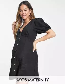Черное выстиранное платье мини из мягкого денима со швами ASOS DESIGN Maternity