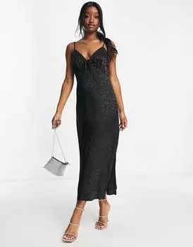 Черное жаккардовое платье-комбинация миди со звериным принтом ASOS DESIGN