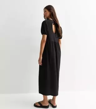 Черное жатое платье-миди с короткими рукавами New Look, черный