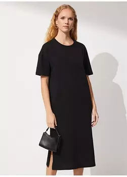 Черное женское домашнее платье свободного кроя с круглым вырезом People By Fabrika
