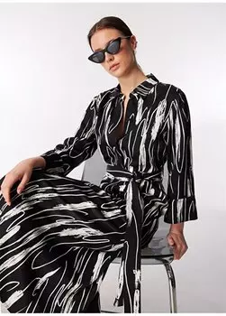 Черное женское льняное платье комфортного кроя длиной ниже колена NATSA Pierre Cardin, черный