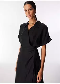 Черное женское льняное платье комфортного кроя длиной ниже колена AVA Pierre Cardin, черный