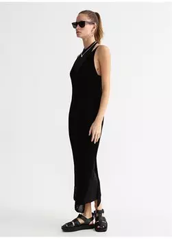 Черное женское летнее длинное платье с v-образным вырезом K-ROMINA Black On Black, черный