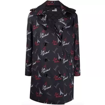 Черное женское пальто из полиэстера LOVE MOSCHINO