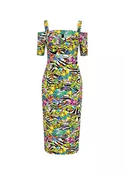 Черное женское платье длиной ниже колена с квадратным воротником и узором 74PBO905 Just Cavalli, черный