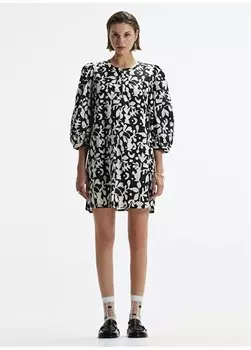 Черное женское платье длиной выше колена с круглым вырезом и рисунком 24YKEL7213X Yargc, черный