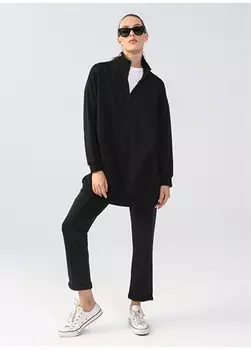 Черное женское платье миди с воротником-молнией и принтом Black On Black