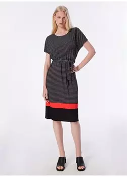 Черное женское платье ниже колена с круглым вырезом U68286 Faik Snmez, черный