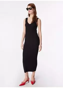 Черное женское платье с v-образным вырезом FC4SL-ELB0513 Fabrika Comfort, черный