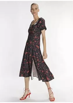 Черное женское платье стандартного кроя с цветочным узором People By Fabrika