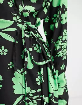 Черное зимнее платье с запахом и длинными рукавами New Look