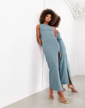 Черновато-синее асимметричное платье макси из крепа с разрезом ASOS EDITION ASOS