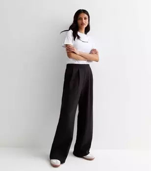 Черные эластичные брюки широкого кроя строгого кроя New Look, черный