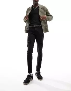 Черные эластичные джинсы с рваными краями ASOS