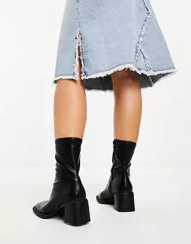 Черные элегантные ботинки на среднем каблуке ASOS DESIGN Wide Fit Rival