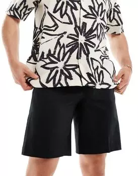 Черные элегантные прямые шорты из смесового льна ASOS DESIGN