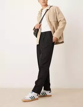 Черные элегантные зауженные брюки оверсайз со складками спереди ASOS DESIGN