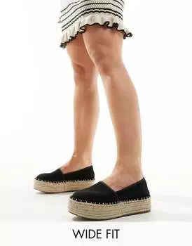 Черные эспадрильи на плоской платформе с широким кроем ASOS DESIGN Journal