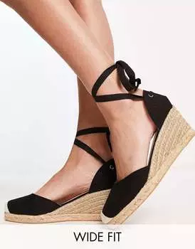 Черные эспадрильи на танкетке с завязками London Rebel Wide Fit London Rebel