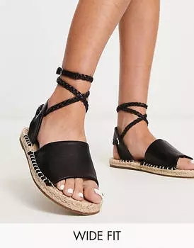 Черные эспадрильи с завязками ASOS DESIGN Wide Fit Jelly