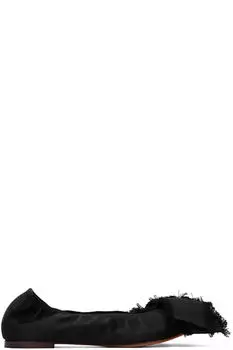 Черные атласные балетки с бантом Lanvin